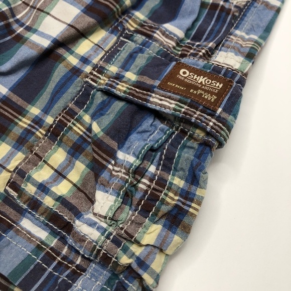 OSHKOSH B’GOSH Blue Green Tan Plaid Pocket Cargo Summer Shorts Boys SIZE 4 - Picture 4 of 9